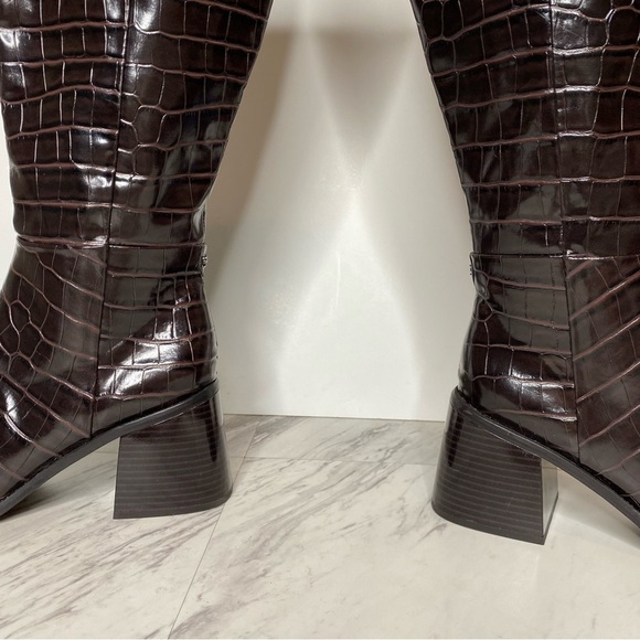 New! Sam Edelman Wade Square Toe Brown Crocodile Leather Tall Boot 7 1/2 M - Picture 9 of 15